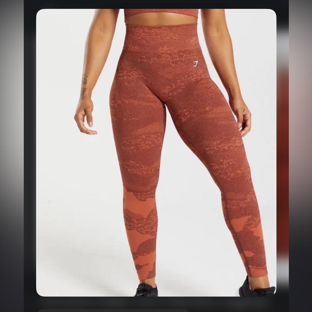 Gymshark Adapt Camo Seamless Leggings - Storm Red/Cherry Brown